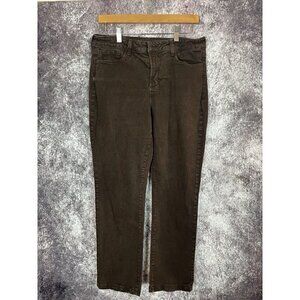 NYDJ Jeans Womens 14 Straight Chocolate Brown Lift Tuck Rhinestones Embellished